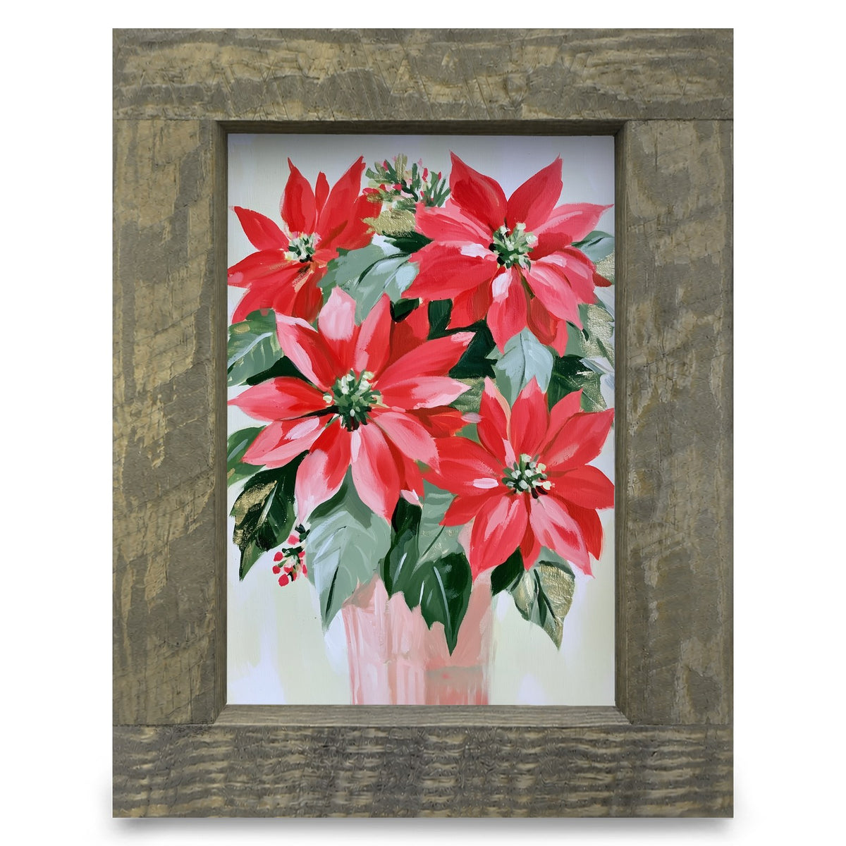 Red Poinsettia Bouquet | Real Wood Framed Wall Art Print