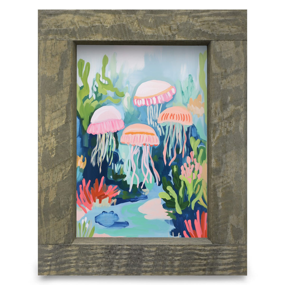 Colorful Jellyfish | Real Wood Framed Wall Art Print