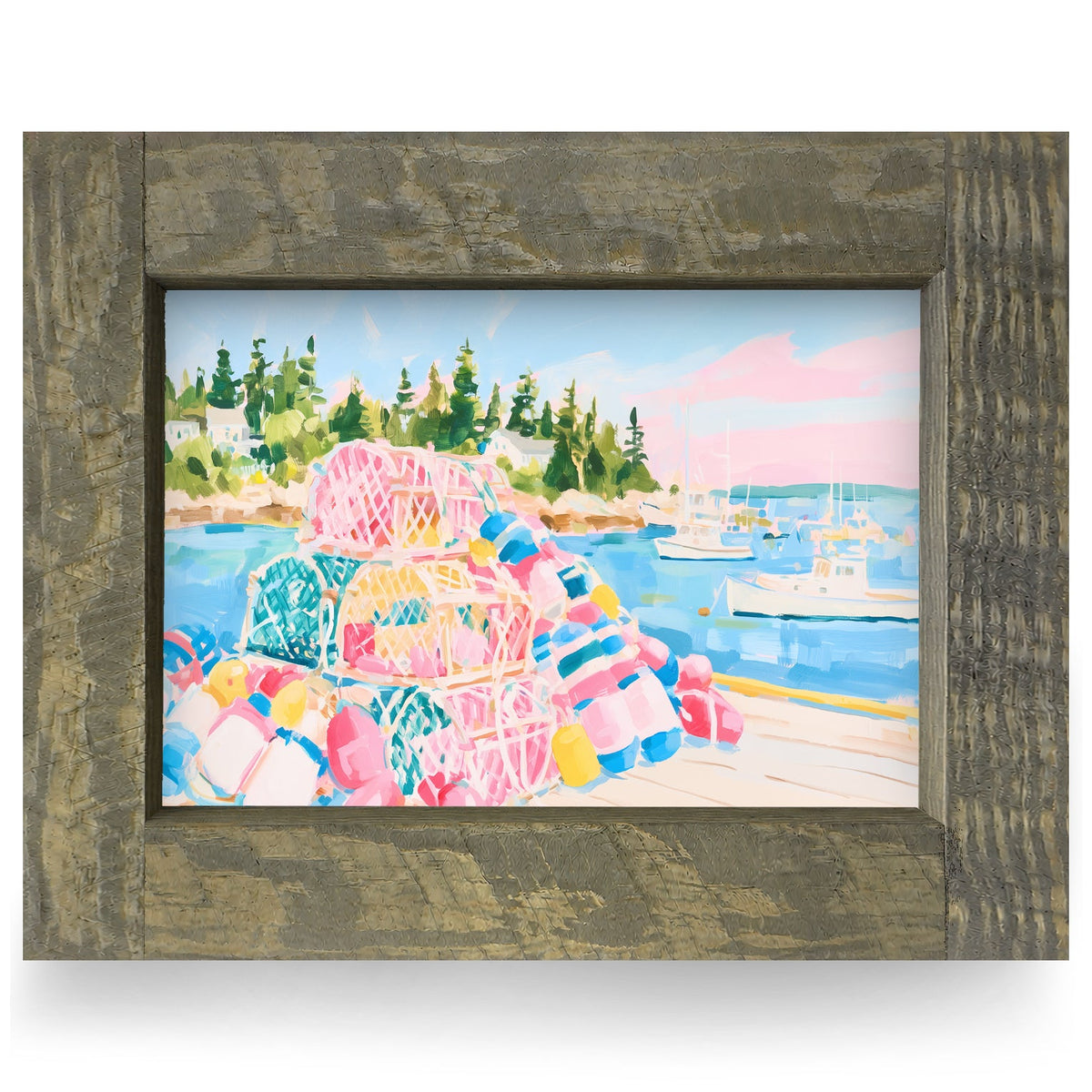 Lobster Traps by the Pines | Real Wood Framed Wall Art Print
