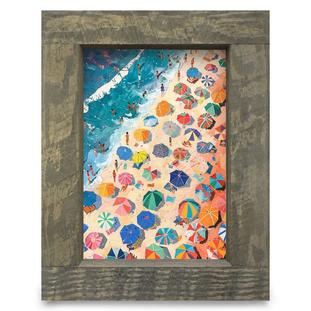 Busy Beach Umbrellas | Real Wood Framed Wall Art Print