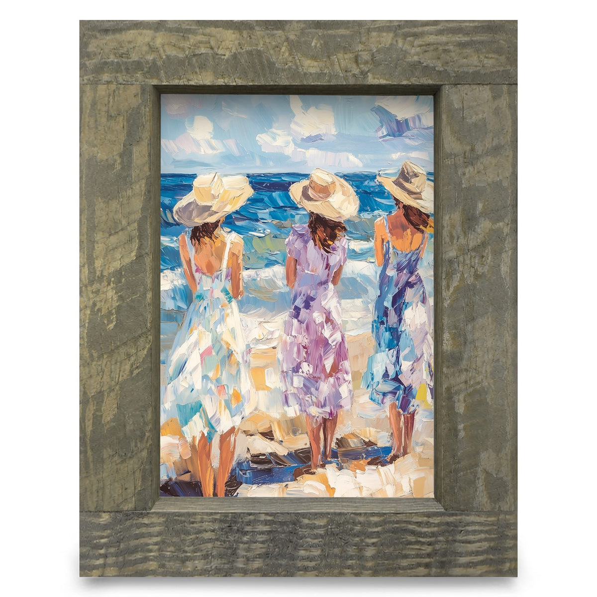Sisters By The Sea | Real Wood Framed Wall Art Print