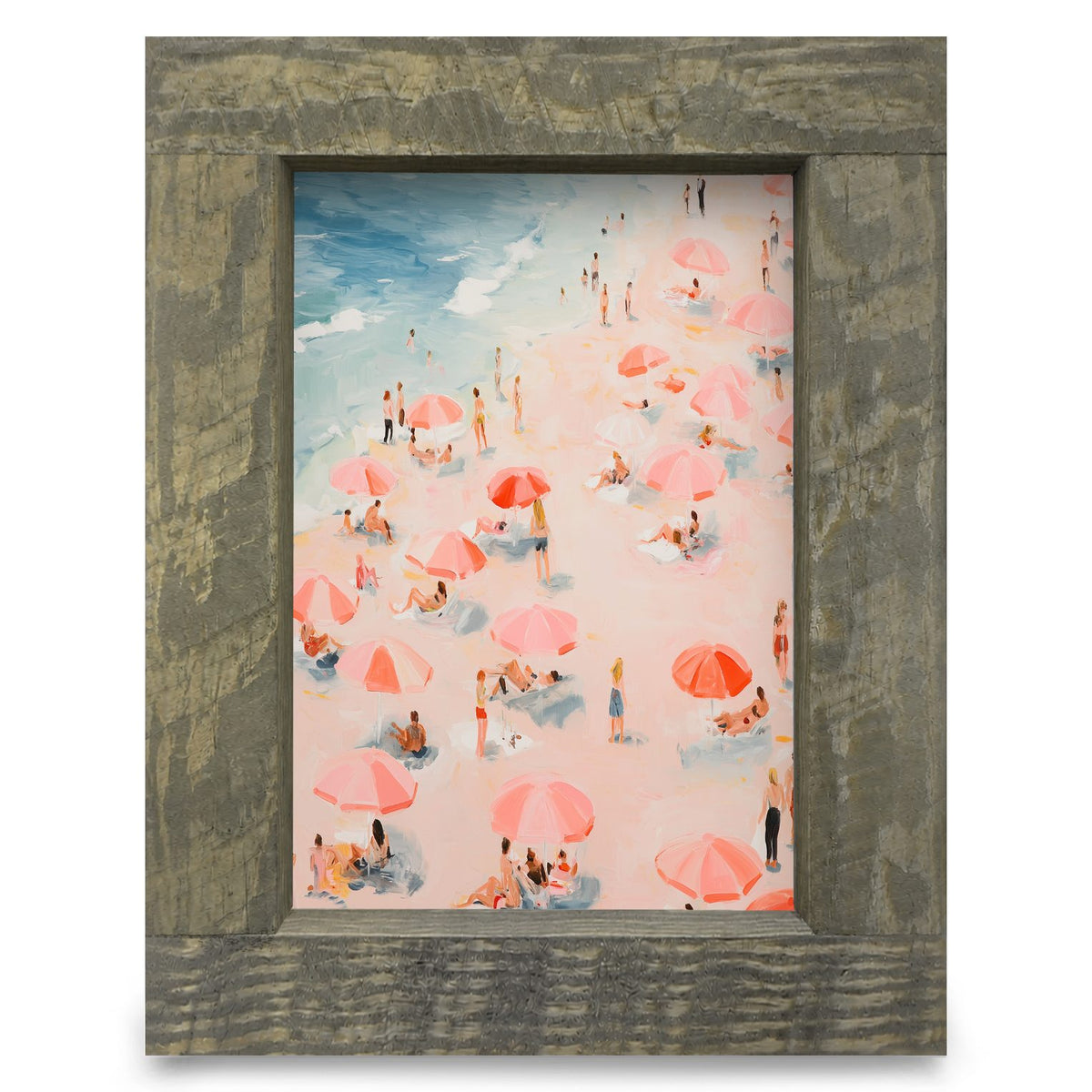 Peachy Beach Umbrellas | Real Wood Framed Wall Art Print