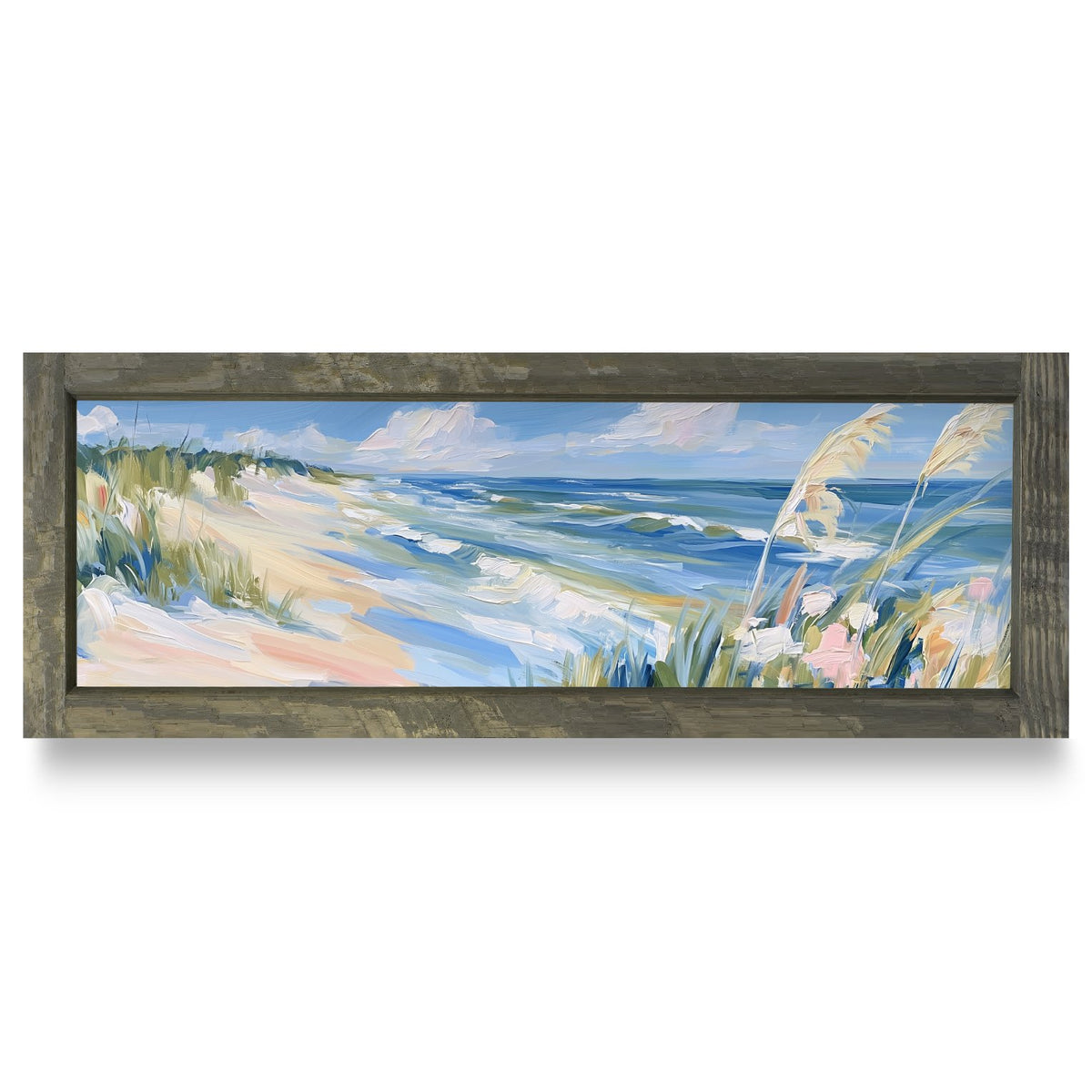 Sea Oats And Surf | Real Wood Framed Wall Art Print | Skinny