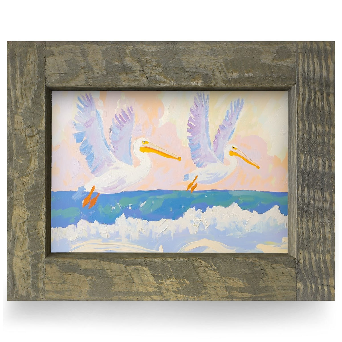 Dreamy Pelicans | Real Wood Framed Wall Art Print