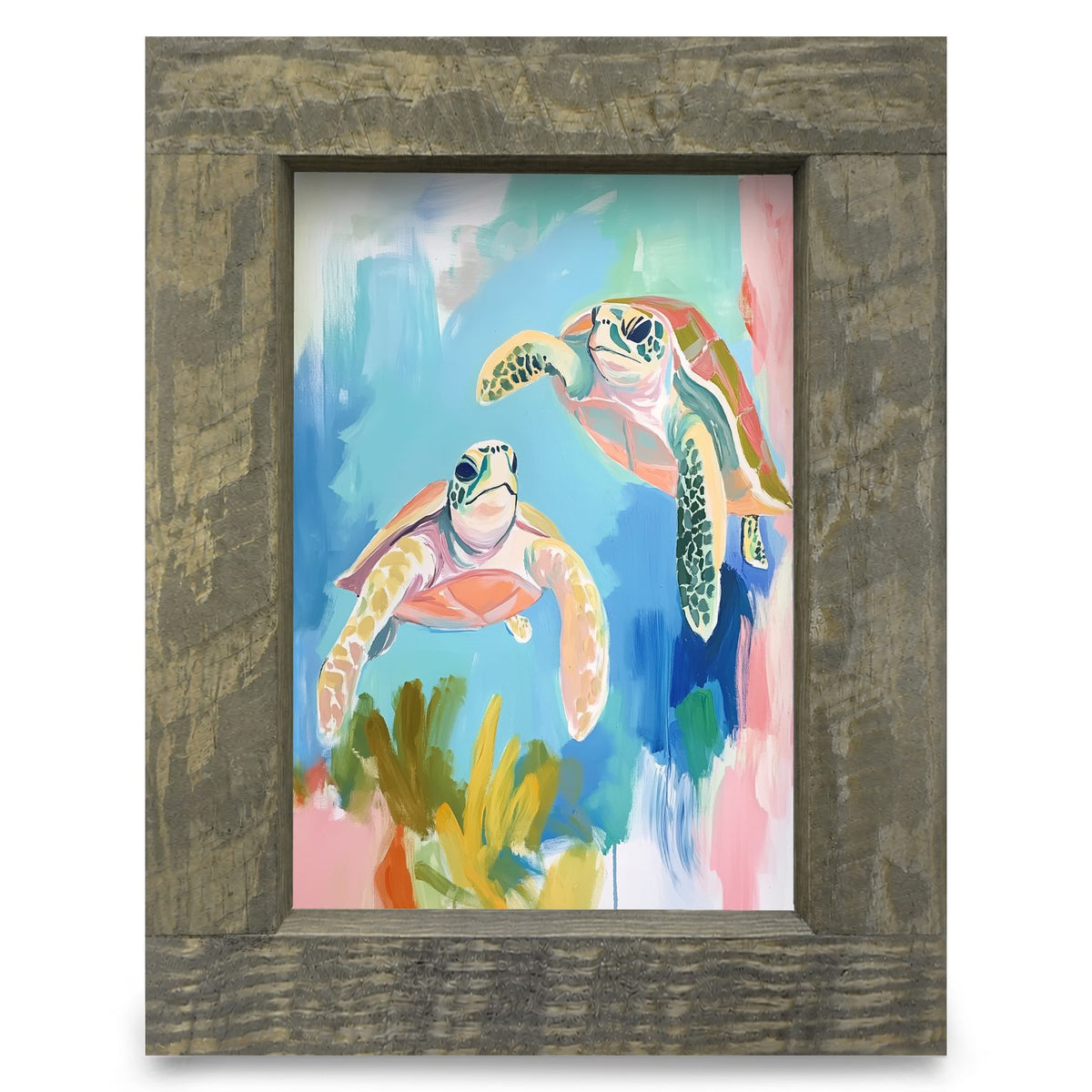 Pastel Sea Turtles | Real Wood Framed Wall Art Print