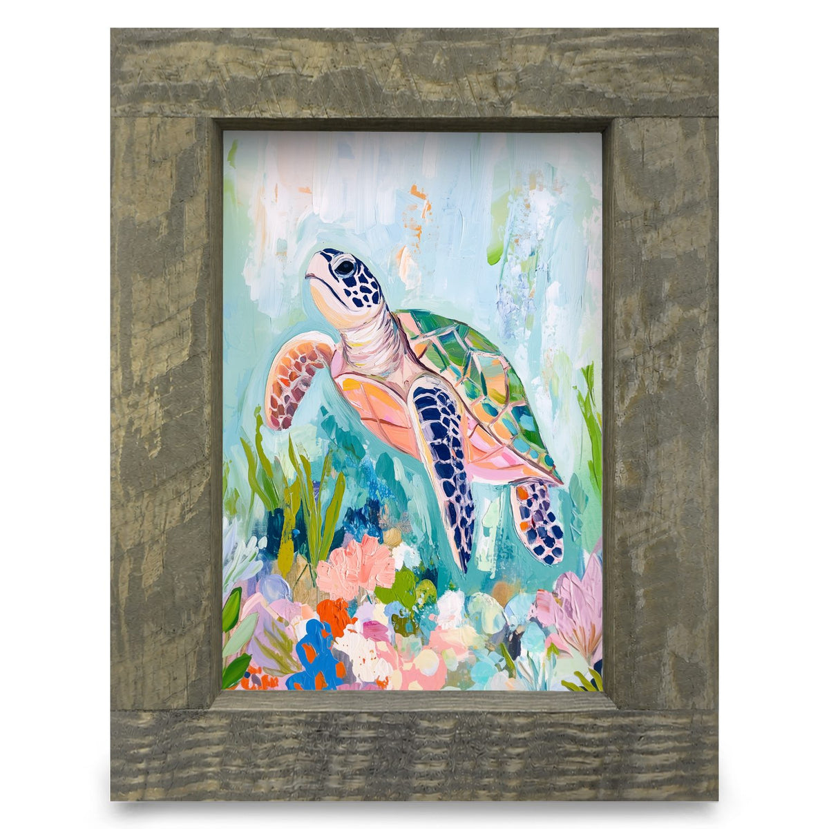 Charming Sea Turtle | Real Wood Framed Wall Art Print