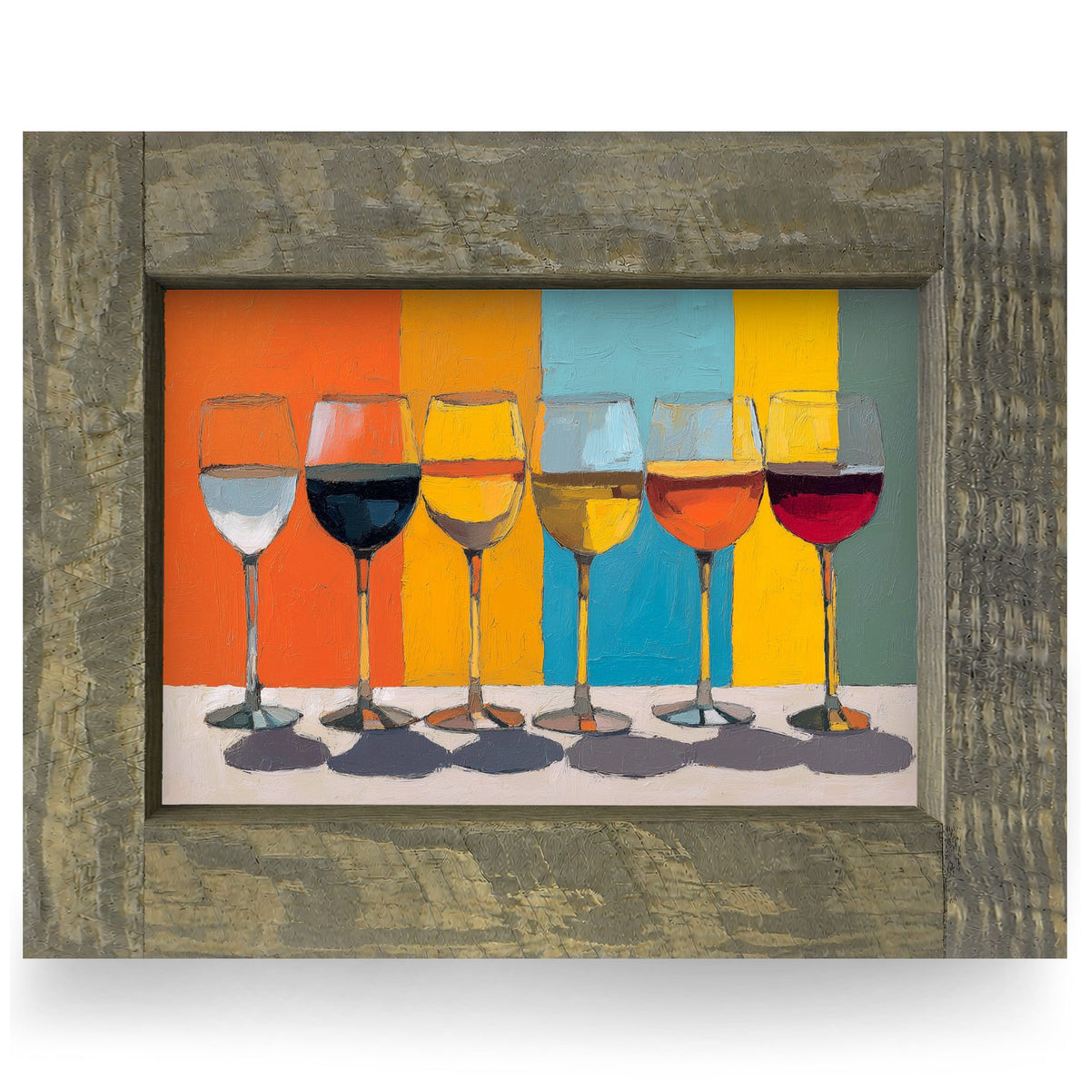 Color-Block Wine | Real Wood Framed Wall Art Print | Horizontal