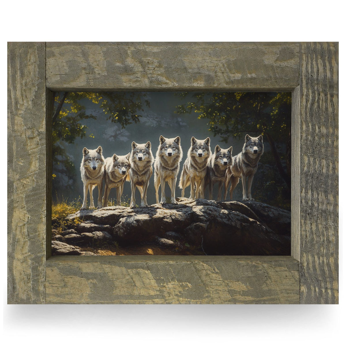 Woodland Wolf Pack | Real Wood Framed Wall Art Print
