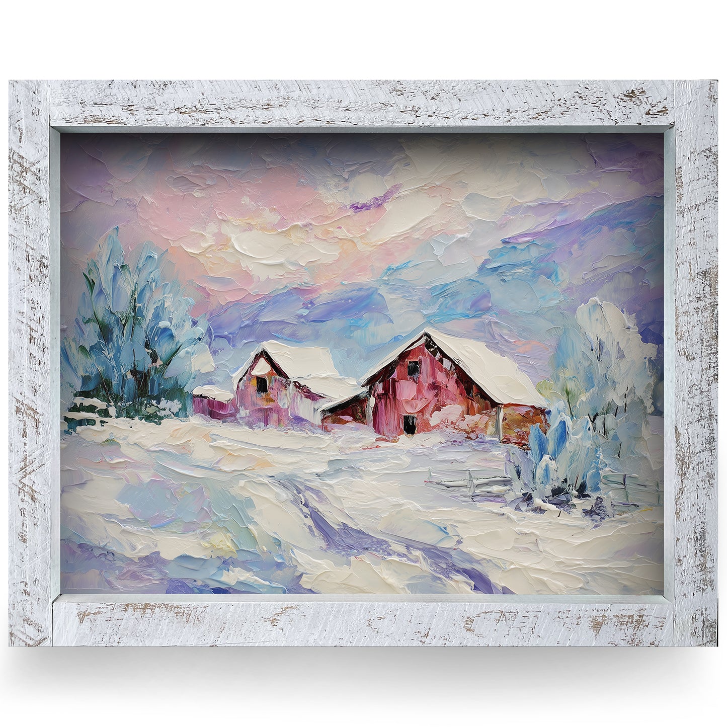 Red Barn Winter | Real Wood Framed Wall Art Print