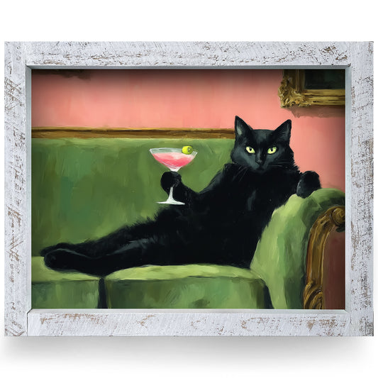Cat & Cosmo | Real Wood Framed Wall Art Print | Horizontal