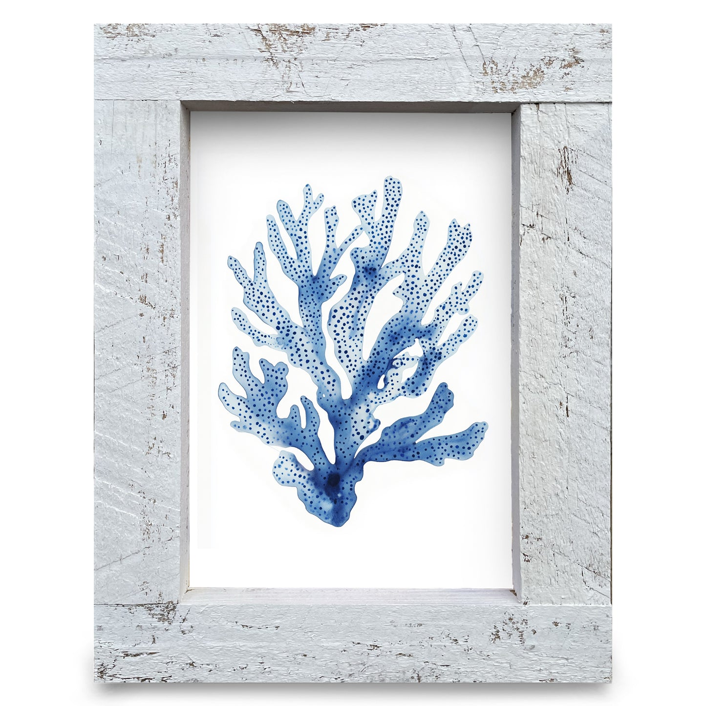 Watercolor Navy Coral | Real Wood Framed Wall Art Print