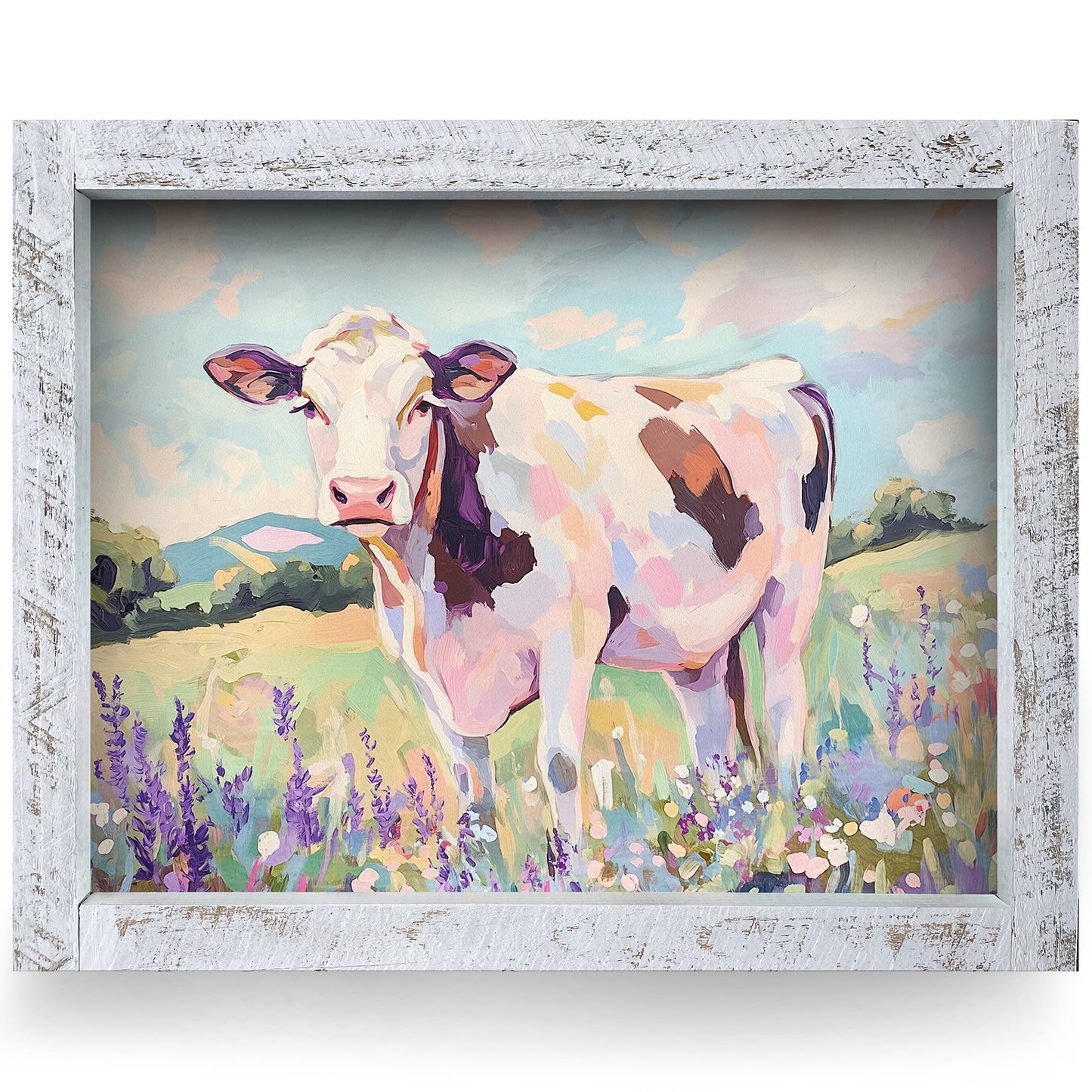 Pastel Cow | Real Wood Framed Wall Art Print