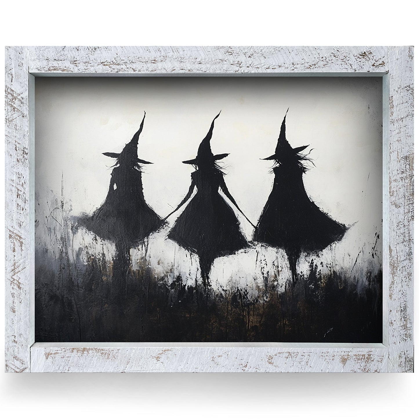 Witches of Halloween | Real Wood Framed Wall Art Print | Horizontal