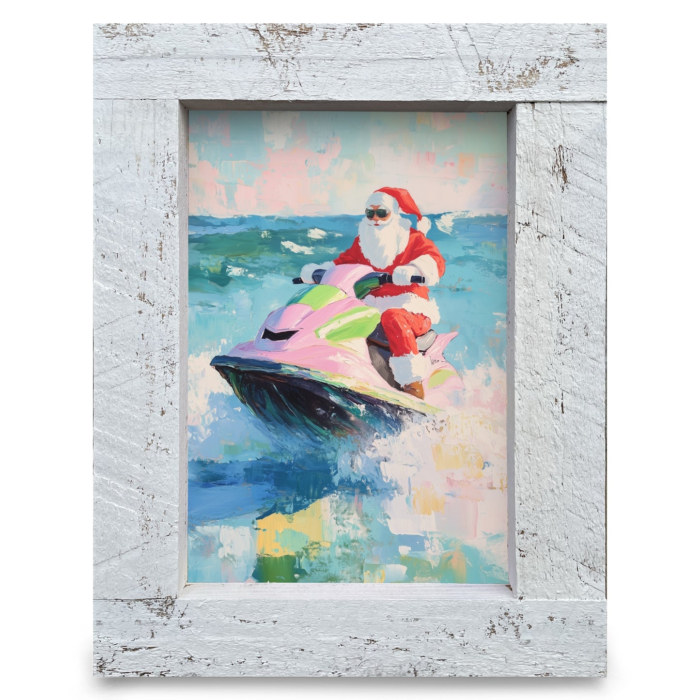 Jet Ski Santa | Real Wood Framed Wall Art Print