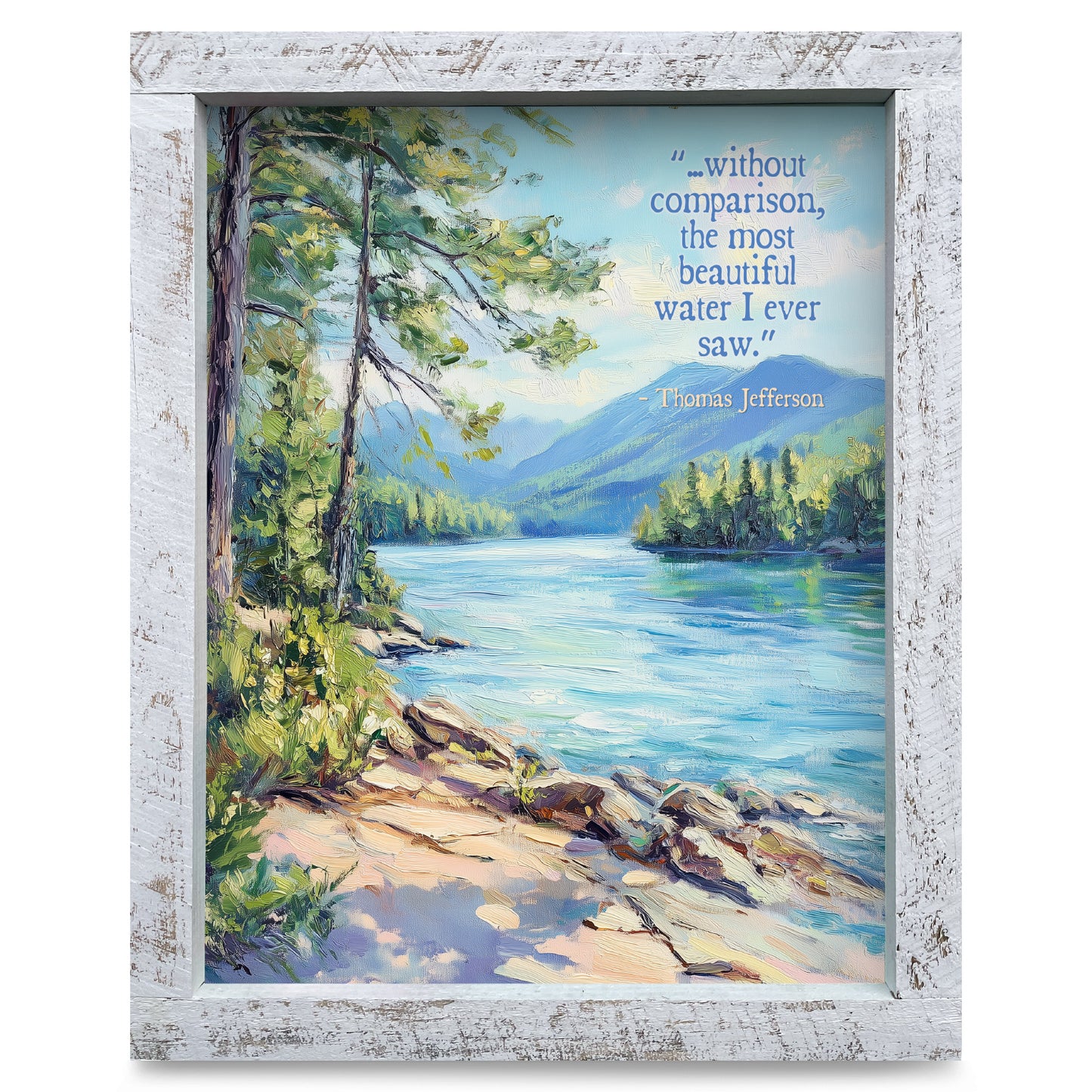 Lake George, New York Quote & Lake Scene | Real Wood Framed Wall Art Print