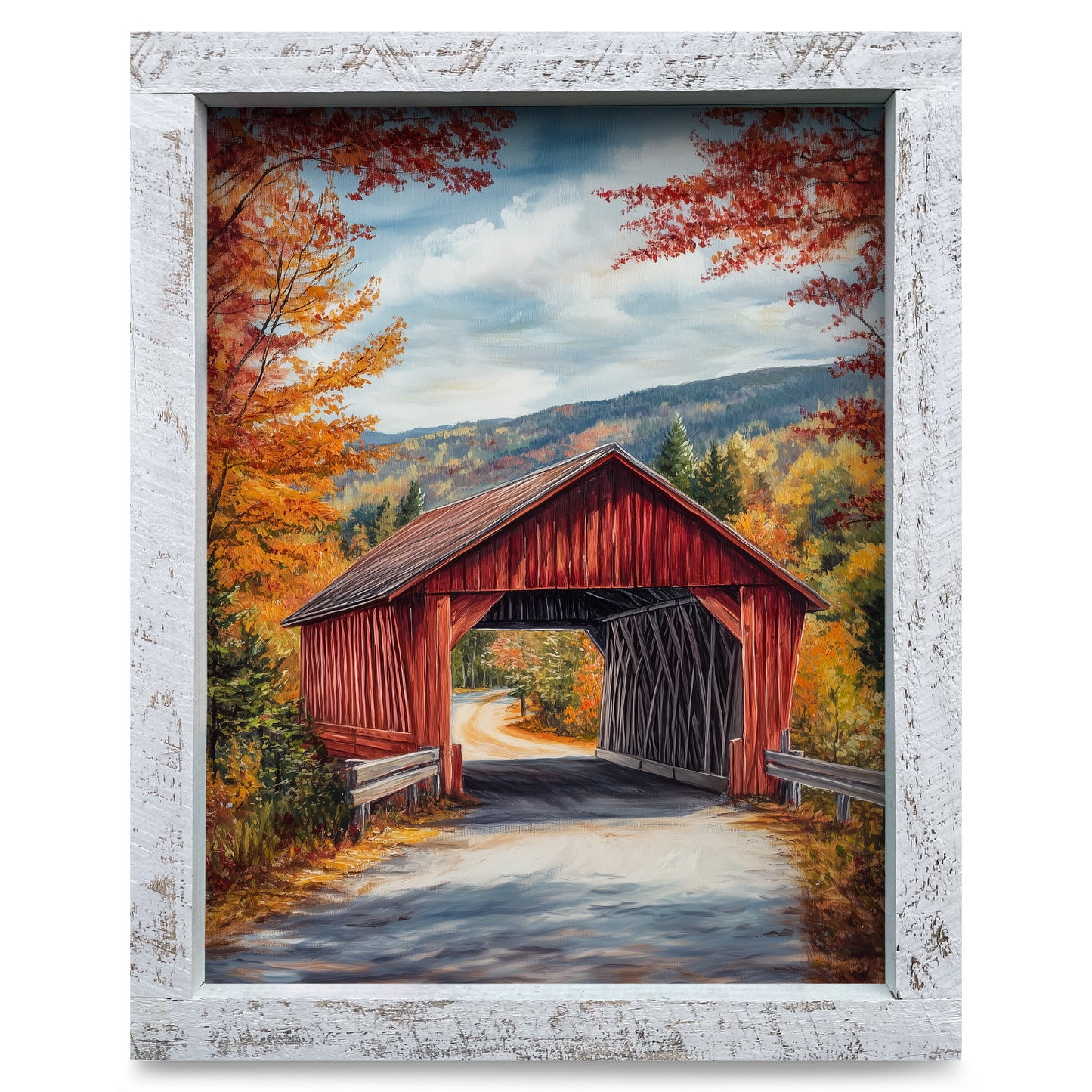 Red Covered Bridge | Real Wood Framed Wall Art Print