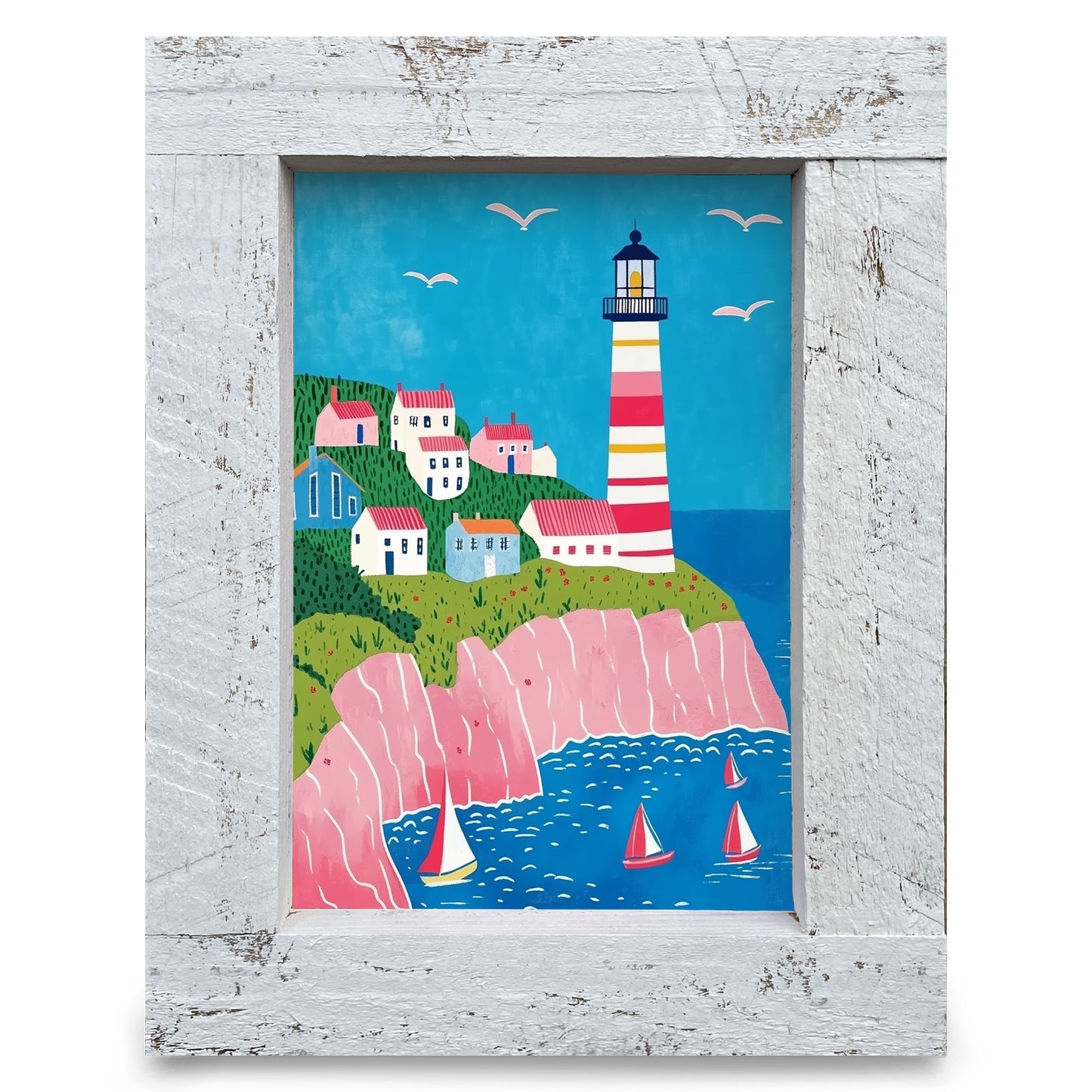 Cute Pink Coastal Cliffs | Real Wood Framed Wall Art Print