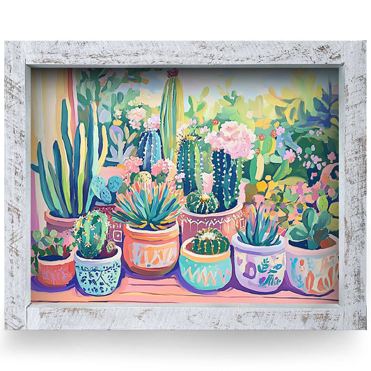 Boho Cactus Bloom | Real Wood Framed Wall Art Print | Horizontal