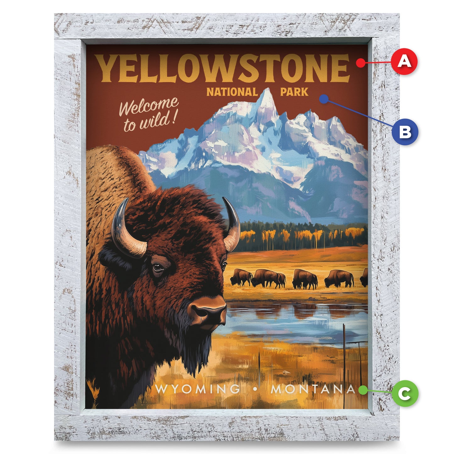 Customizable Buffalo Mountains | Real Wood Framed Wall Art Print