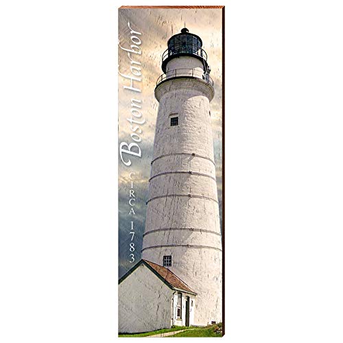 Boston Harbor Lighthouse, Massachusetts Wooden Sign | Wall Art Print on Real Wood