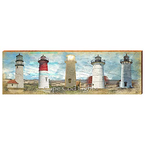 Cape Cod, Massachusetts Lighthouses Wooden Sign | Wall Art Print on Real Wood