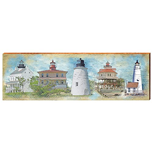 Chesapeake Bay Lighthouses Wooden Sign | Wall Art Print on Real Wood