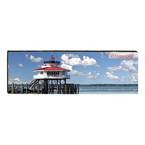 Choptank River Lighthouse, Cambridge, Massachusetts Wooden Sign | Wall Art Print on Real Wood