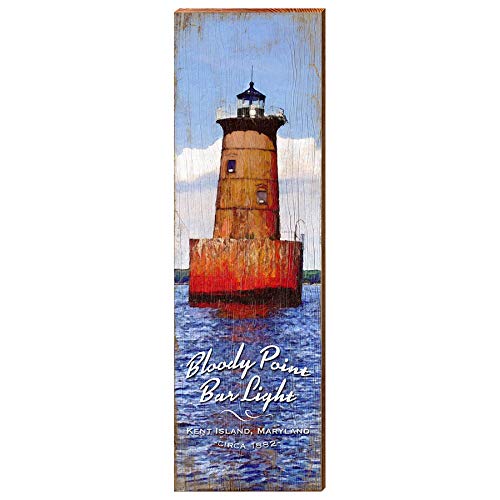 Bloody Point Bar Lighthouse, Maryland Wooden Sign | Wall Art Print on Real Wood
