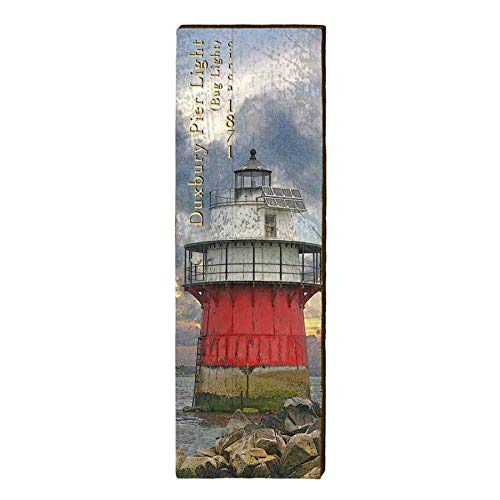 Duxbury Pier Lighthouse, Plymouth, Massachusetts Wooden Sign | Wall Art Print on Real Wood