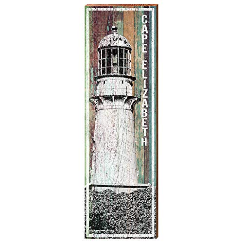 Cape Elizabeth, Maine Lighthouse Wooden Sign | Wall Art Print on Real Wood