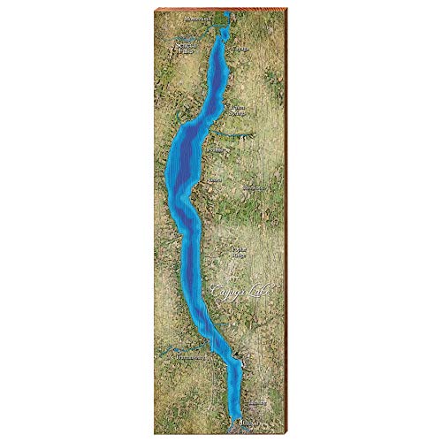 Cayuga Lake, New York Map Wooden Sign | Wall Art Print on Real Wood