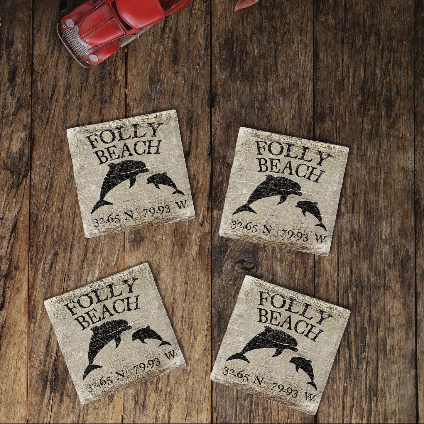 Customizable Rustic Dolphins | Drink Coaster