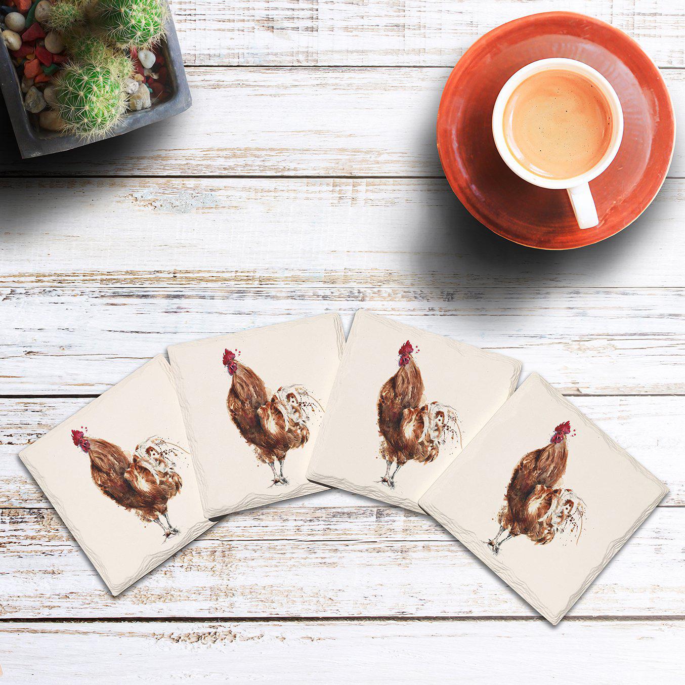 Rooster | Drink Coaster with Cork Backing