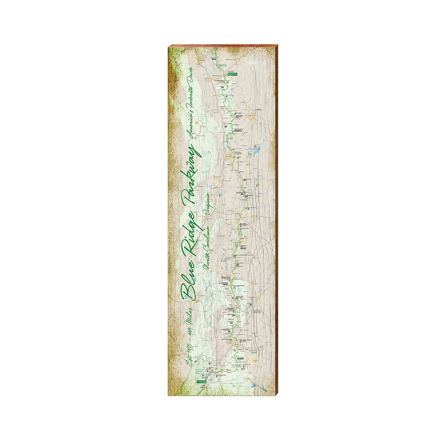 Blue Ridge Parkway Map Sign | Real Art Print on Wood