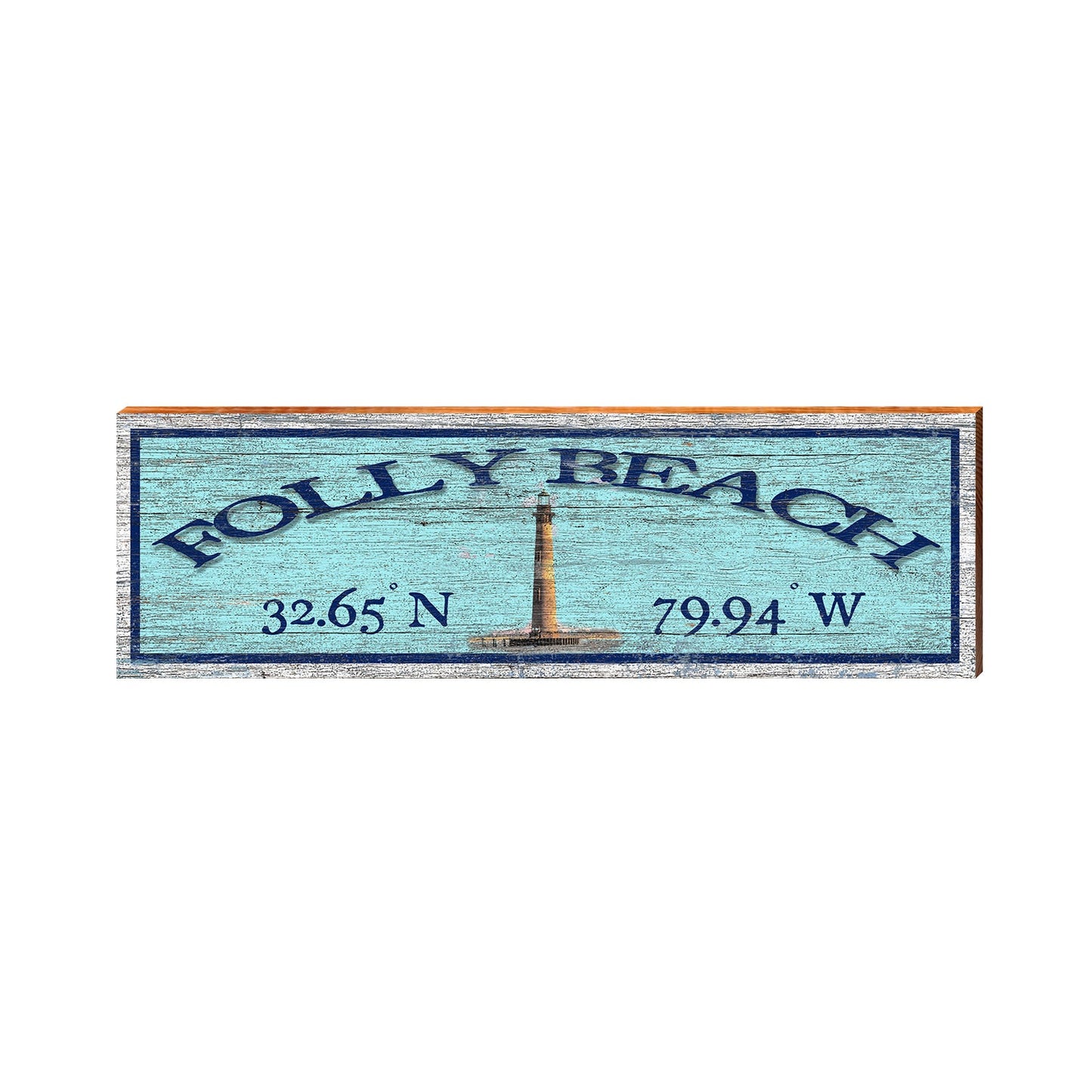 Folly Beach Lighthouse Latitude Longitude | Drink Coaster | Wall Art Print on Real Wood