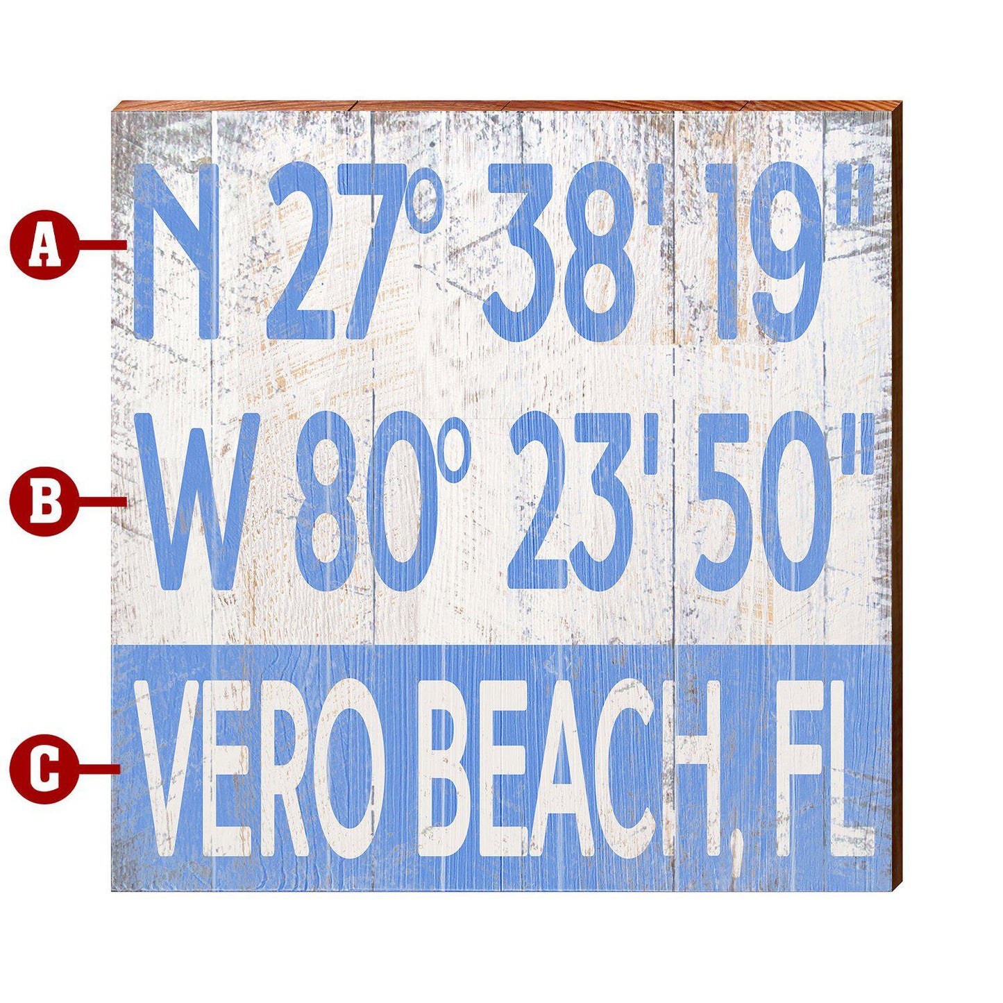 Customizable Blue Latitude Longitude Sign | Wall Art Print on Real Wood