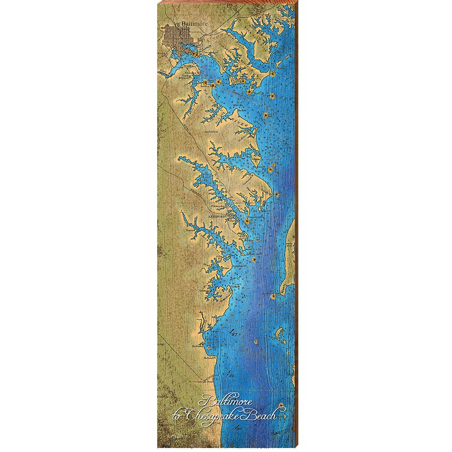 Baltimore to Chesapeake Beach, Maryland Map Wooden Sign | Wall Art Print on Real Wood