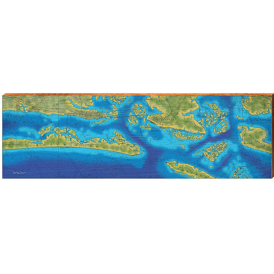 Beaufort and Bogue Sound, North Carolina Map Wooden Sign | Wall Art Print on Real Wood