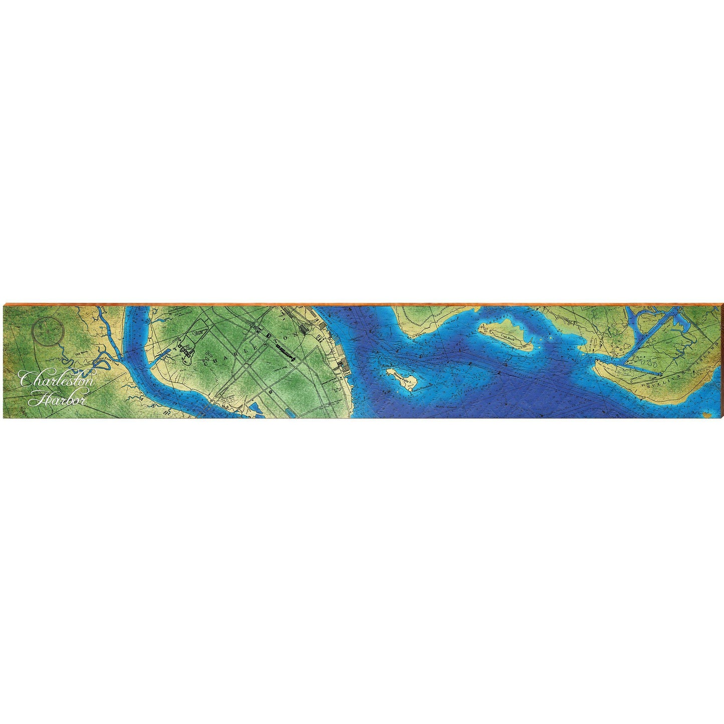 Charleston Harbor Map Home Decor Art Print on Real Wood