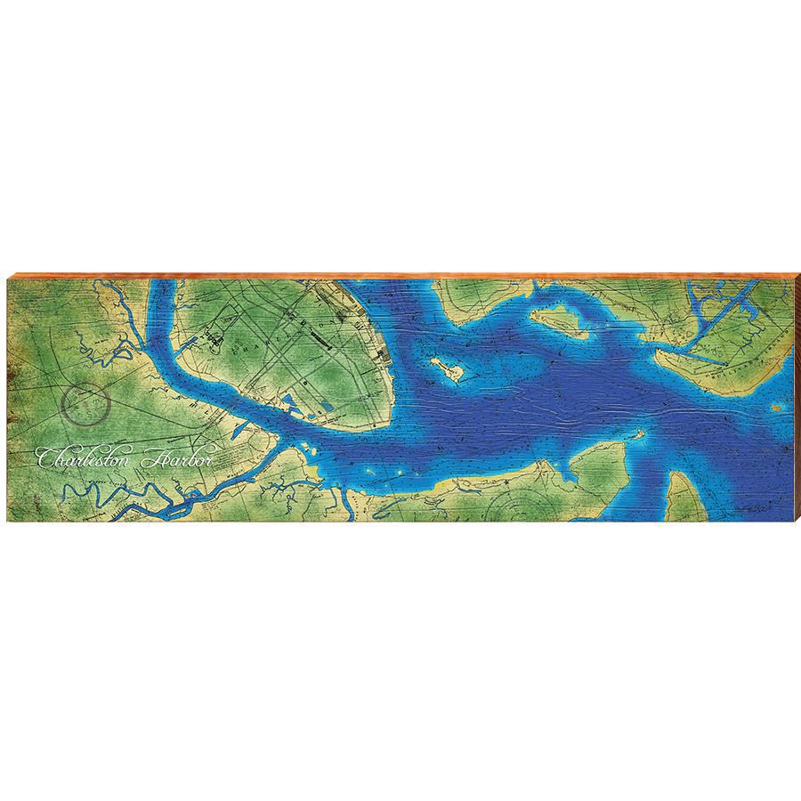 Charleston Harbor, South Carolina Map Wooden Sign | Wall Art Print on Real Wood