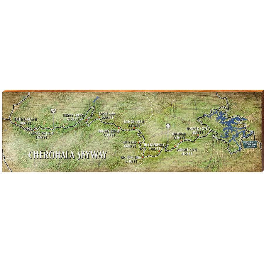 Cherohala Skyway, North Carolina Map Wooden Sign | Wall Art Print on Real Wood