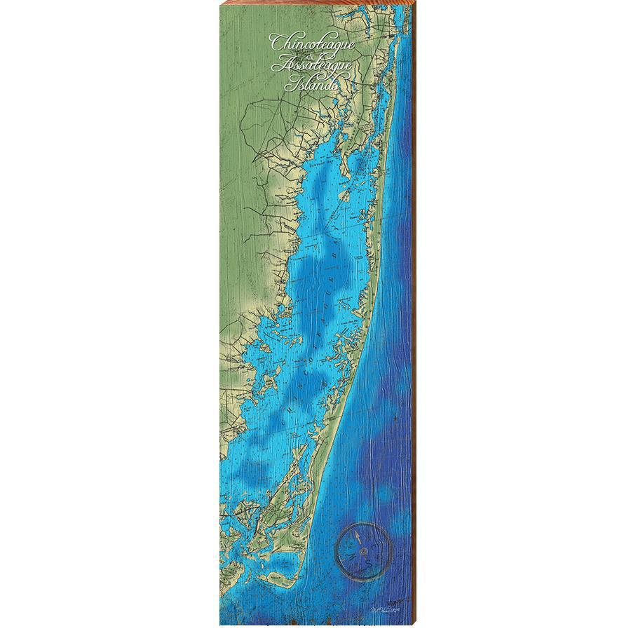 Chincoteague And Assateague Islands Map Wooden Sign | Wall Art Print on Real Wood