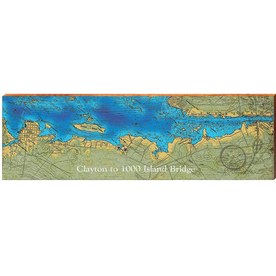 Clayton to 1000 Island Bridge Map Wooden Sign | Wall Art Print on Real Wood