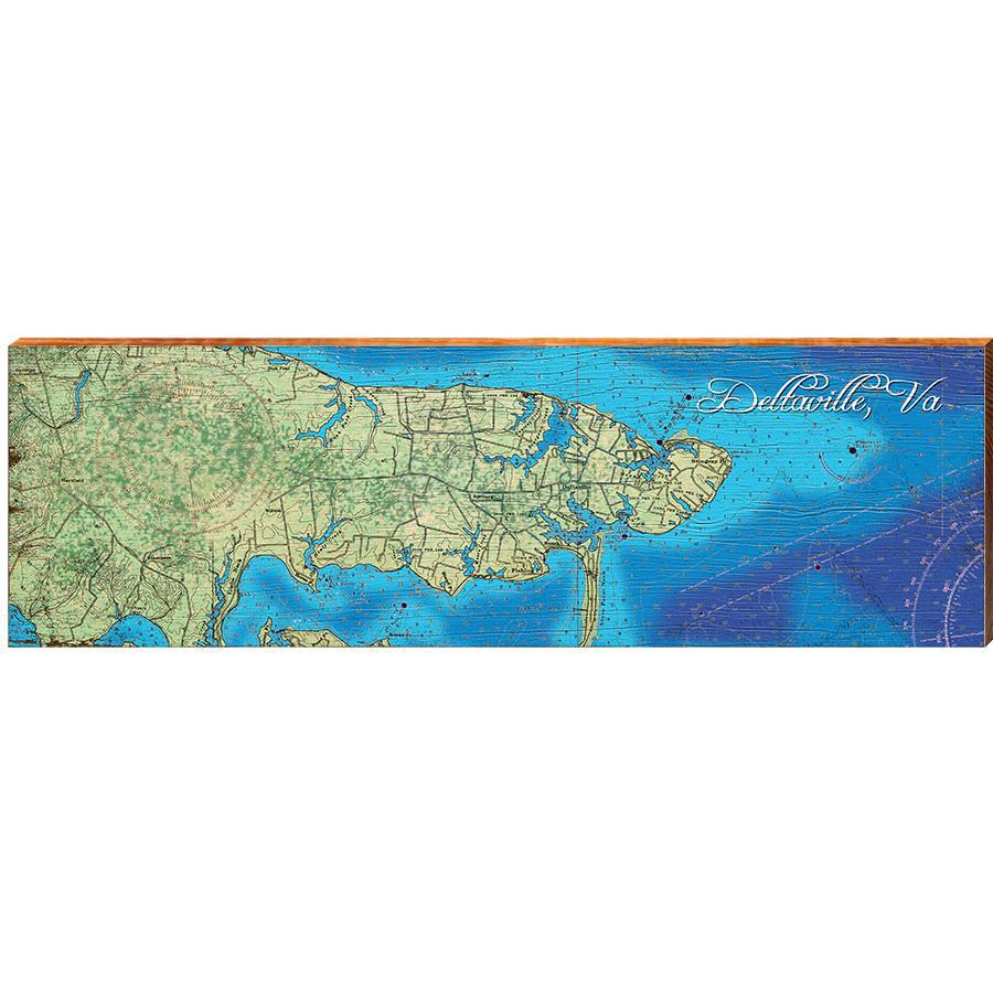 Deltaville, Virginia Map Home Decor Art Print on Real Wood