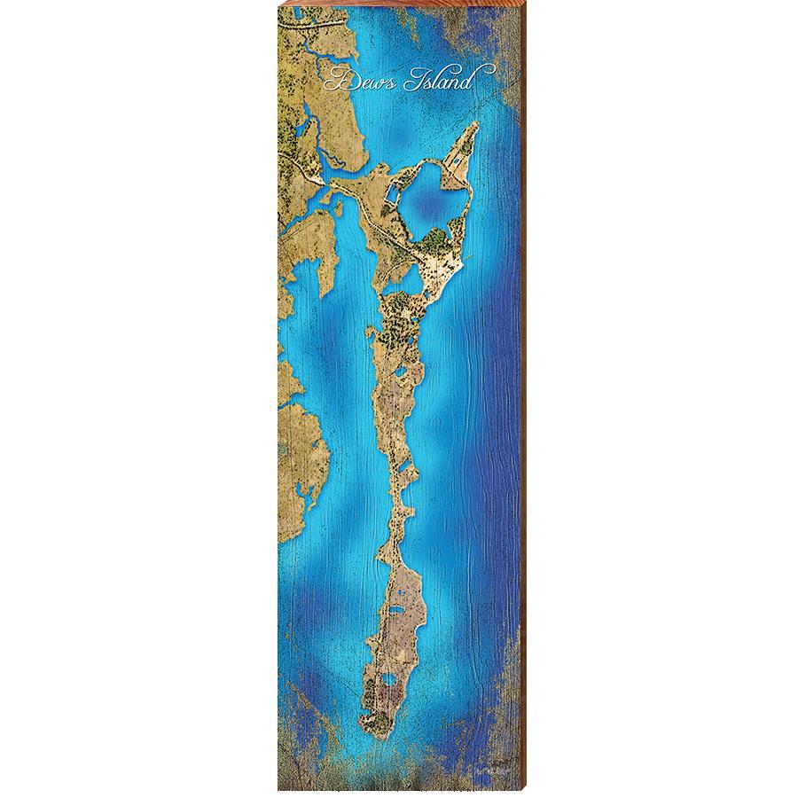Dews Island Map Home Decor Art Print on Real Wood