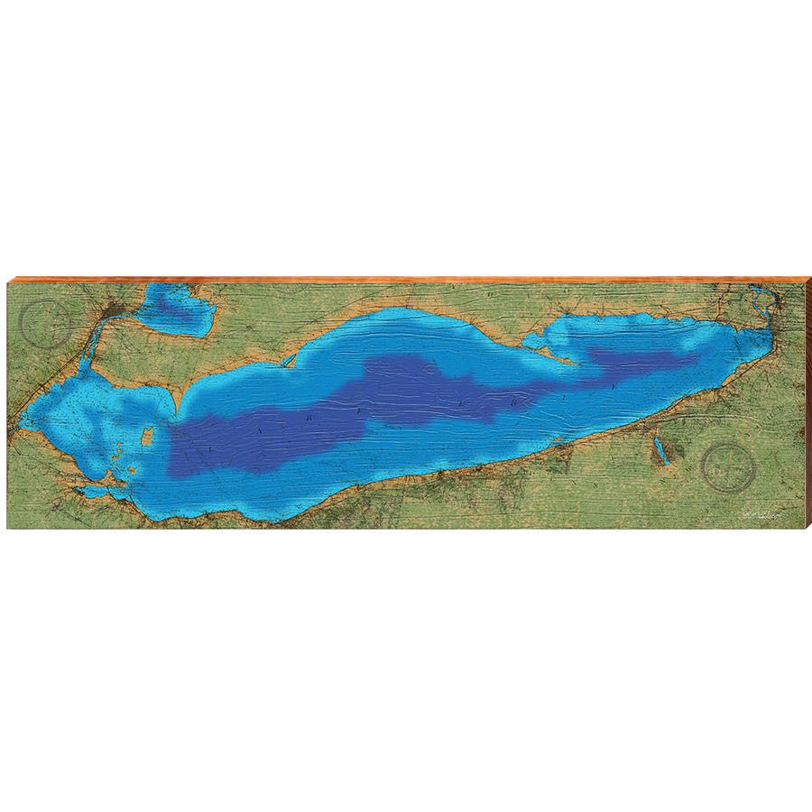 Lake Erie Great Lakes Map Wooden Sign | Wall Art Print on Real Wood