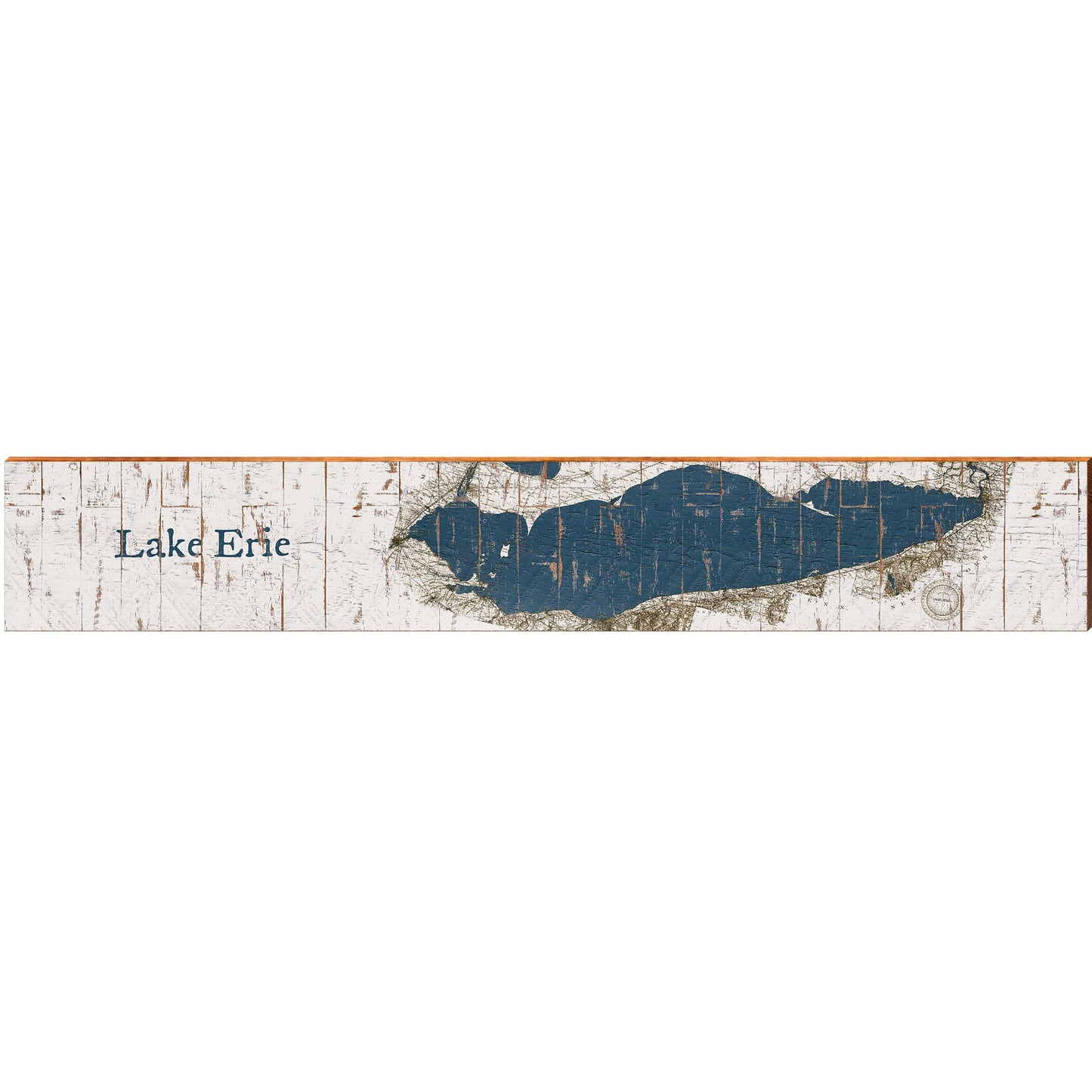 Lake Erie Navy & White Shabby Styled Chart Large | Wall Art Print on Real Wood