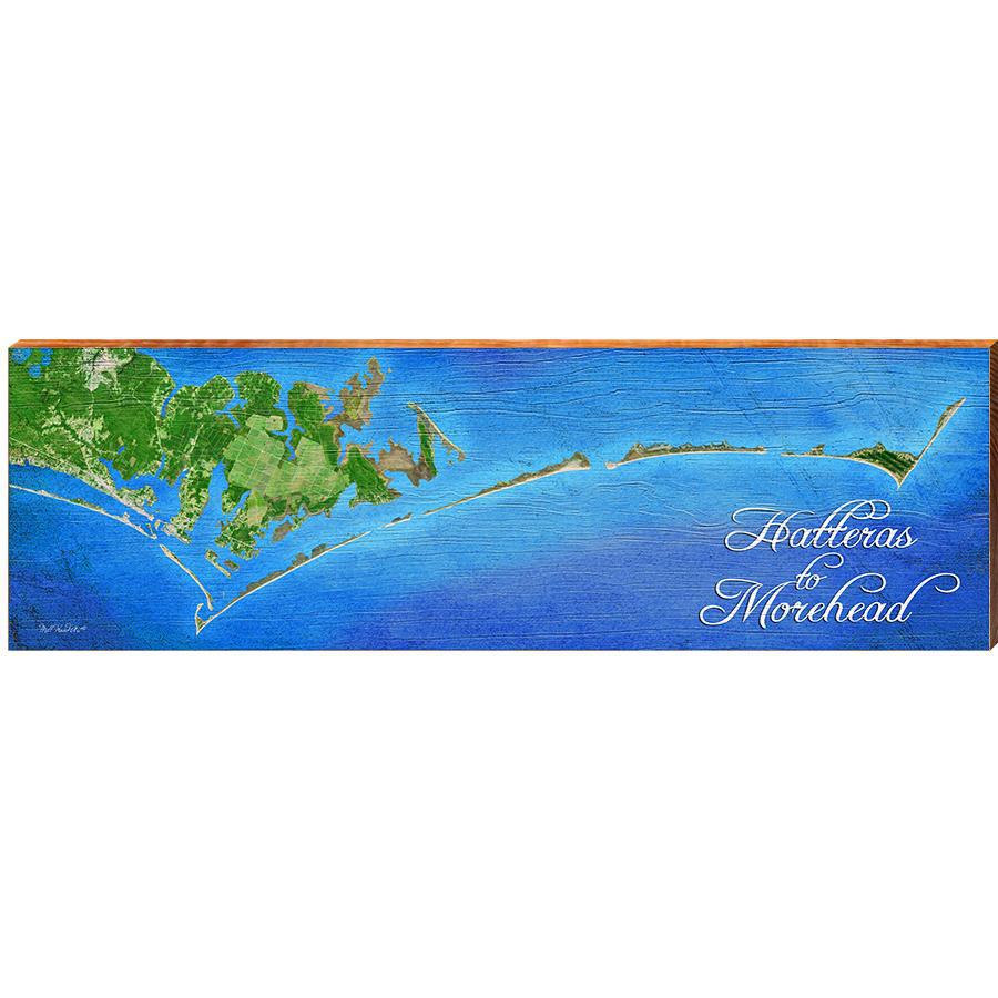 Hatteras to Morehead Map Home Decor Art Print on Real Wood
