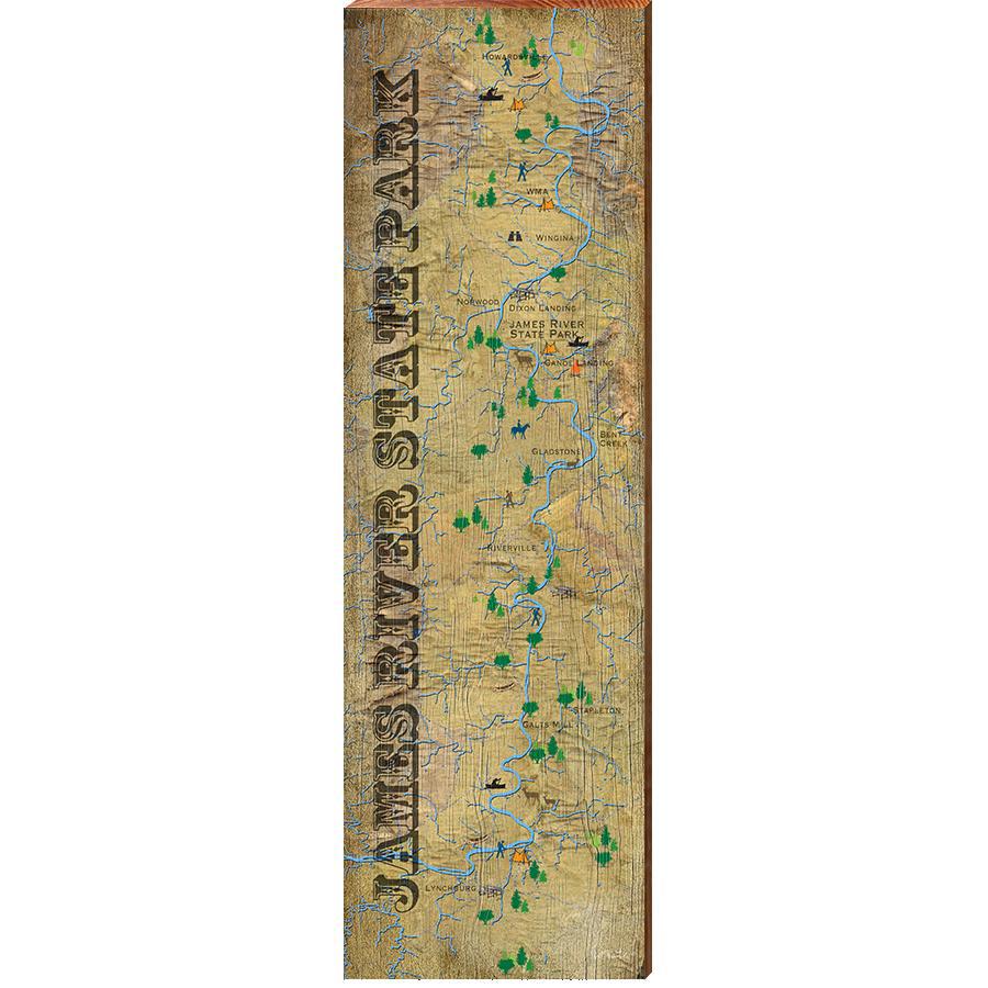 James River State Park Map Home Decor Art Print on Real Wood