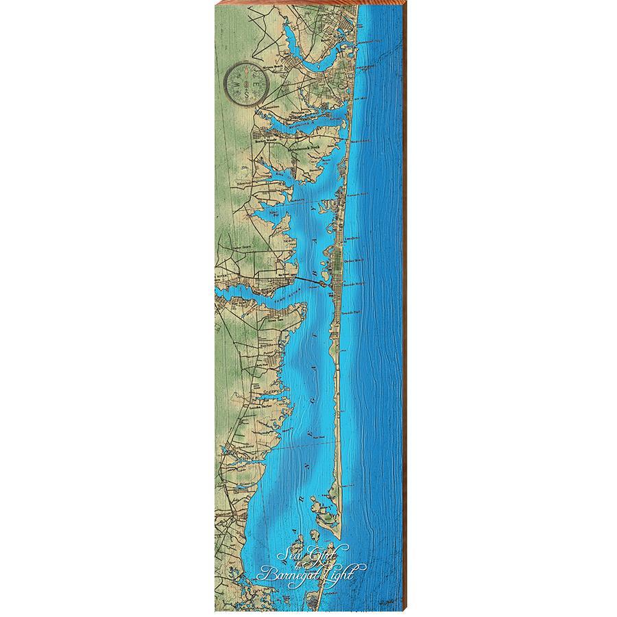 Sea Girt to Barnegat Light Map Home Decor Art Print on Real Wood